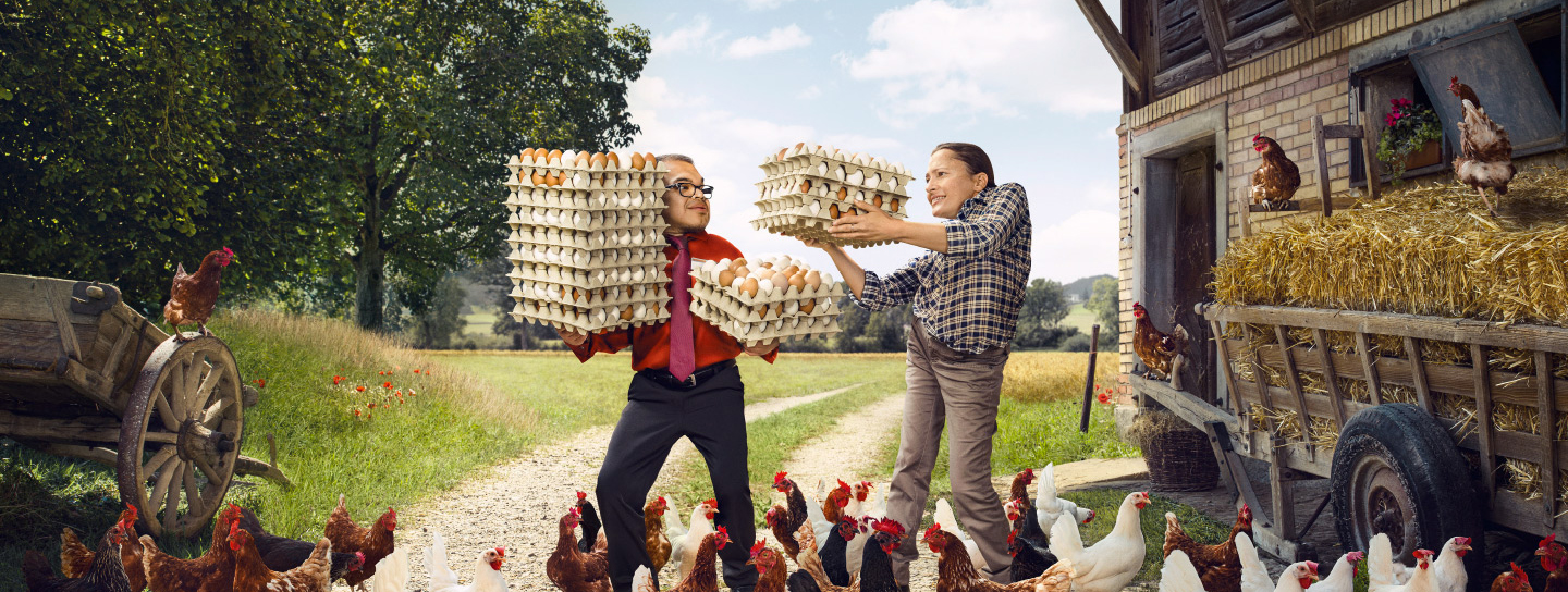 Publicité pour les produits Migros « De la région » : même image, mais les protagonistes sont des personnes handicapées