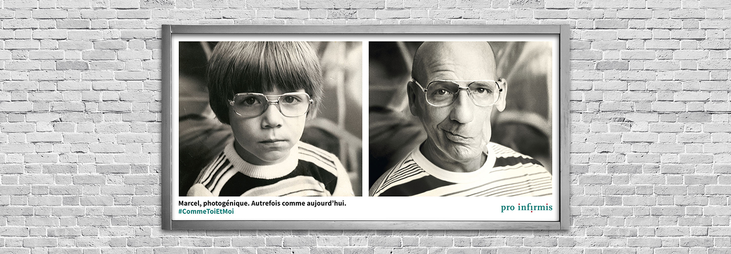 Marcel, photogénique. Autrefois comme aujourd’hui. À gauche, portrait en noir et blanc d’un jeune garçon. À droite, la même personne, désormais adulte.